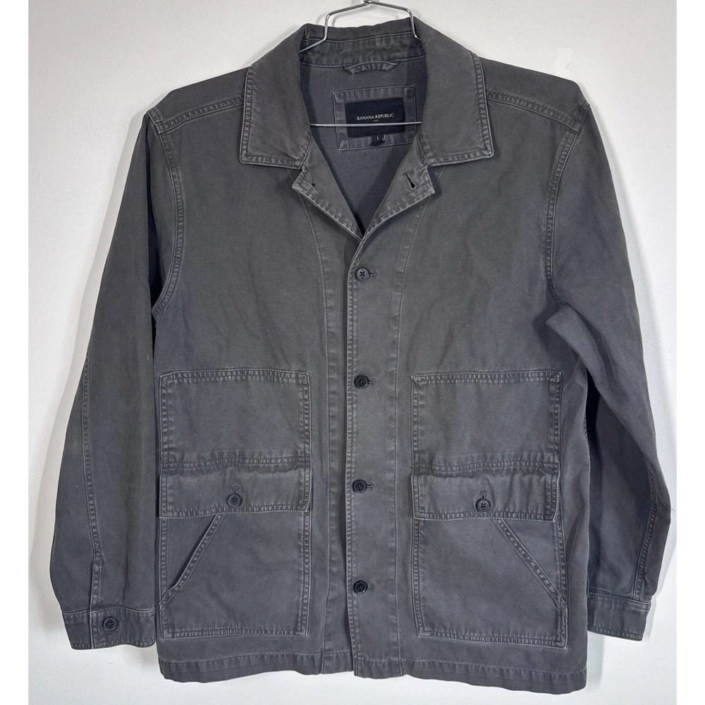 Banana Republic Mens L Charcoal Gray Cotton Utility Chore Coat Jacket Gorpcore